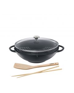 Wok-Set mit Glasdeckel, 36 cm schwarz