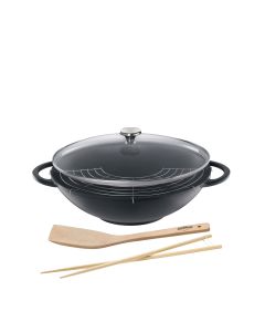 Wok-Set mit Glasdeckel, 36 cm schwarz
