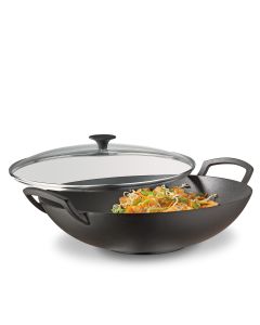 Wok-Set, Gusseisen, mit Glasdeckel, 35 cm
